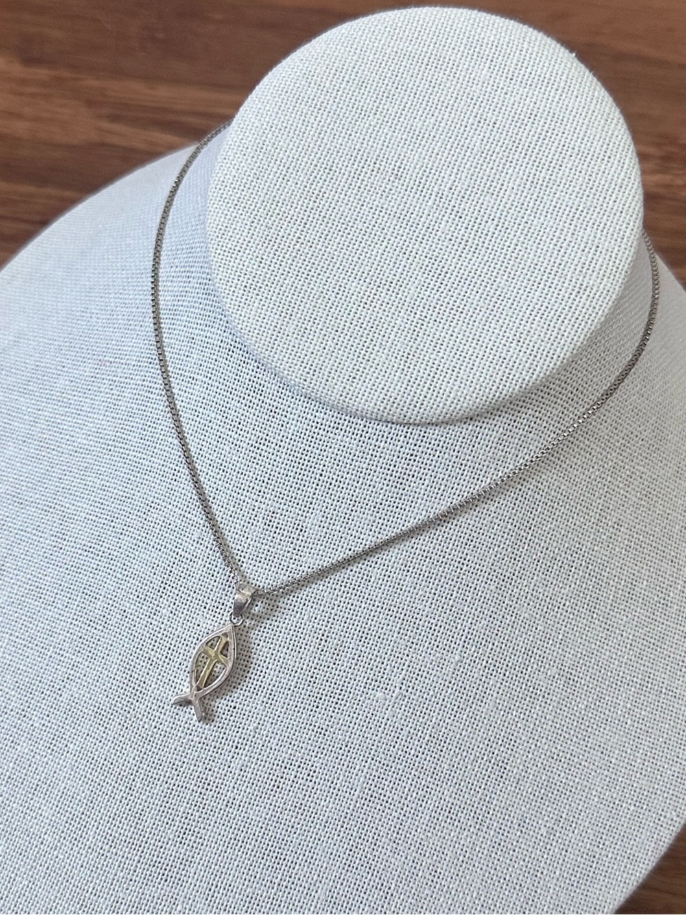 Sterling Silver Jesus Fish Necklace Gold Cross 18.5”